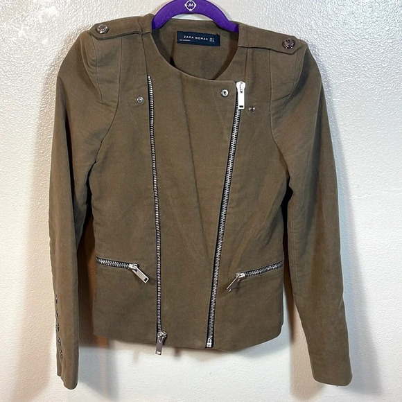 ZARA WOMAN Suede Effect Moto Jacket with Padded Shoulders  size Small - Picture 2 of 7